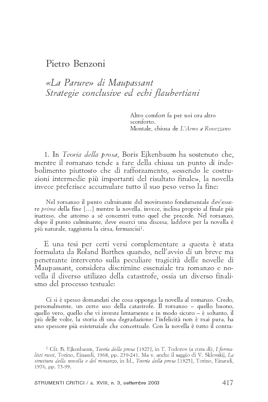 Rivisteweb: Pietro Benzoni, La Parure di Maupassant. Strategie conclusive  ed echi flaubertiani